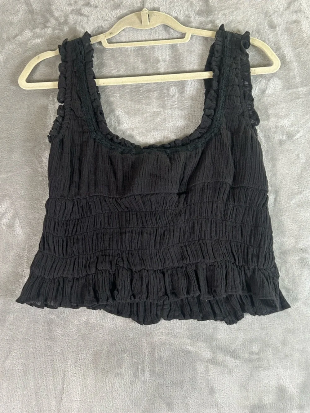 Princess Polly Black Smocked Square-Neck Crop Tank Top - Picture 3 of 7